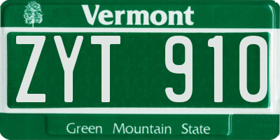 VT license plate ZYT910