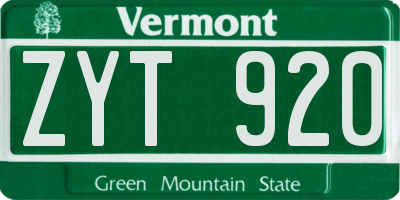 VT license plate ZYT920