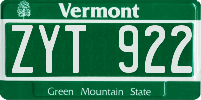 VT license plate ZYT922