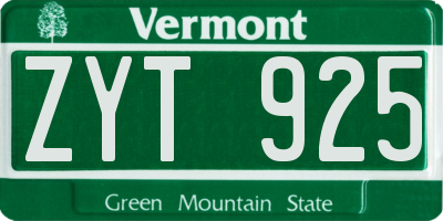VT license plate ZYT925