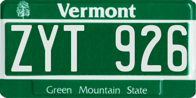 VT license plate ZYT926