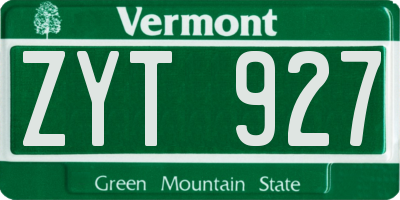 VT license plate ZYT927