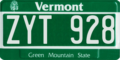 VT license plate ZYT928