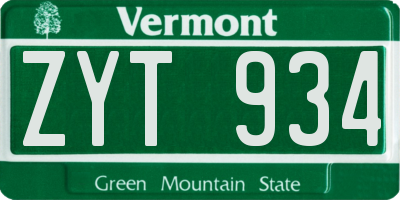 VT license plate ZYT934