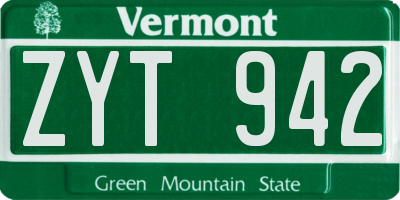 VT license plate ZYT942