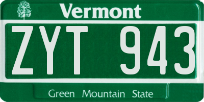 VT license plate ZYT943