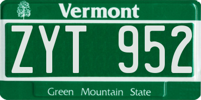 VT license plate ZYT952