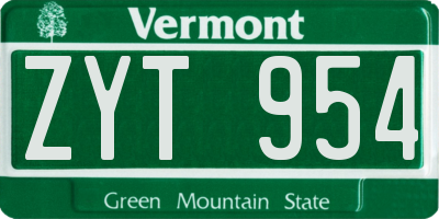 VT license plate ZYT954