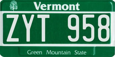 VT license plate ZYT958
