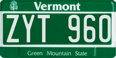 VT license plate ZYT960