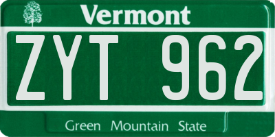 VT license plate ZYT962