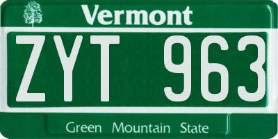 VT license plate ZYT963