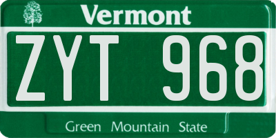VT license plate ZYT968