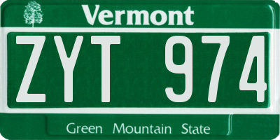 VT license plate ZYT974