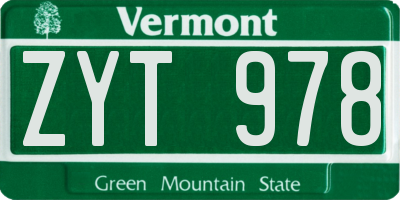 VT license plate ZYT978