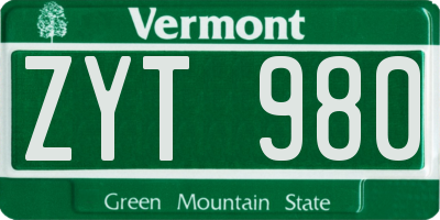 VT license plate ZYT980