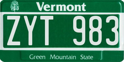 VT license plate ZYT983