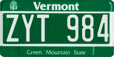 VT license plate ZYT984