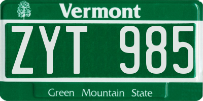 VT license plate ZYT985