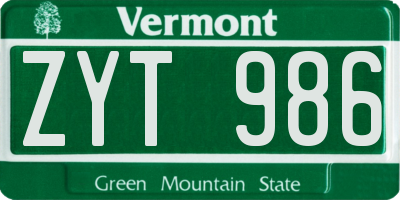 VT license plate ZYT986