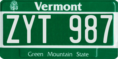 VT license plate ZYT987