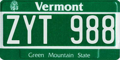 VT license plate ZYT988