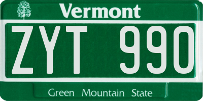 VT license plate ZYT990