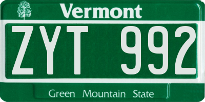VT license plate ZYT992