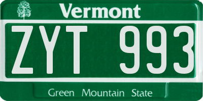 VT license plate ZYT993