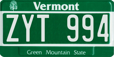 VT license plate ZYT994