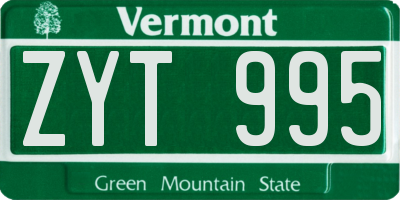VT license plate ZYT995