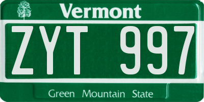 VT license plate ZYT997