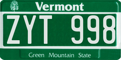 VT license plate ZYT998