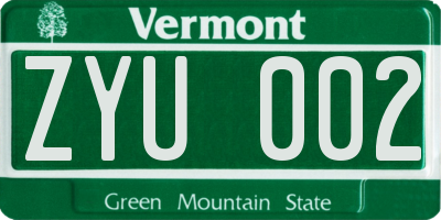 VT license plate ZYU002