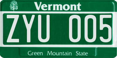 VT license plate ZYU005