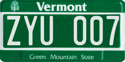 VT license plate ZYU007