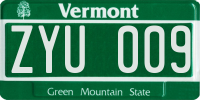 VT license plate ZYU009