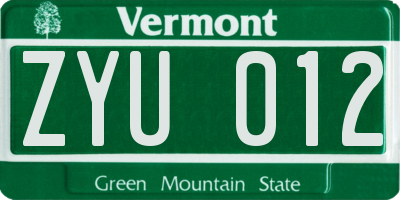 VT license plate ZYU012