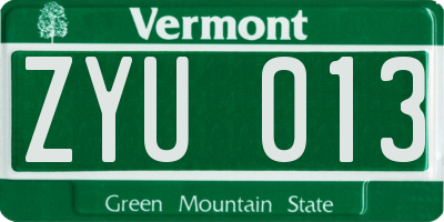 VT license plate ZYU013
