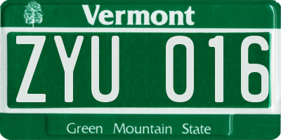VT license plate ZYU016