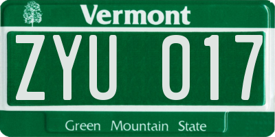 VT license plate ZYU017