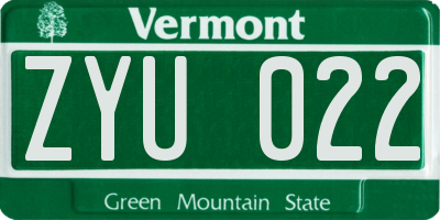 VT license plate ZYU022
