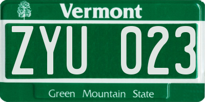 VT license plate ZYU023