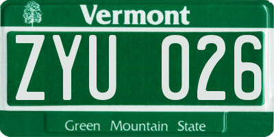 VT license plate ZYU026