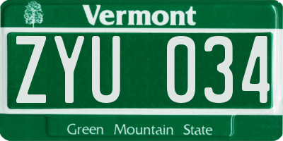 VT license plate ZYU034