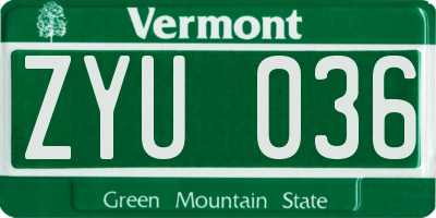 VT license plate ZYU036