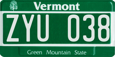 VT license plate ZYU038