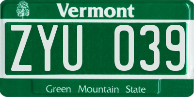 VT license plate ZYU039
