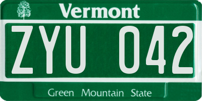 VT license plate ZYU042