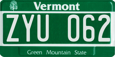 VT license plate ZYU062